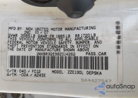 2008 Toyota Corolla S from USA, damaged, VIN 1NXBR32E98Z014262